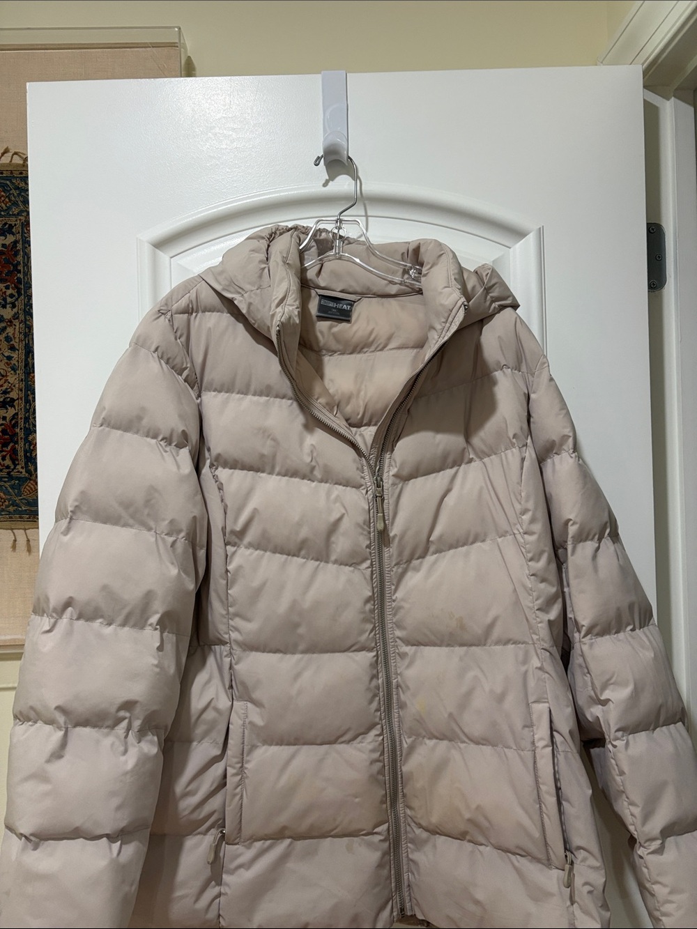 32 degrees heat women light beige puffer hooded jacket Sz XXL